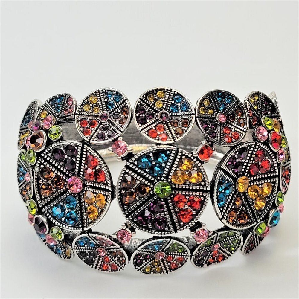 Crystals Multicolor Rhinestones Cuff Bracelet Bangle